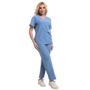 HZMNOI Women Scrub Set Pink V-Neck Top Pants Moisture Wicking Hospital Uniforms - Product Image 2