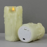 Décoration de noël, vraie cire ivoire, non parfumée, scintillante, sans flamme, vente en gros, pilier électrique goutte à goutte, bougie LED