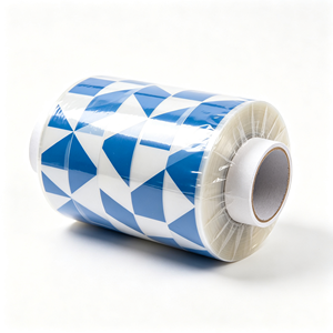 <b>Blue</b> White Printed Plastic Film <b>Roll</b> Transparent Packaging Flexographic Wrap Film for Retail and Daily Use - Product Image 1