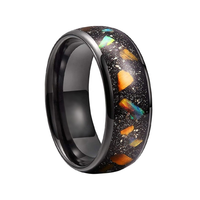 Bague en tungstène noir poli bombé avec incrustation opale et œil de tigre de 8 mm, bijoux de mode pour hommes et femmes, bague de fiançailles et de mariage