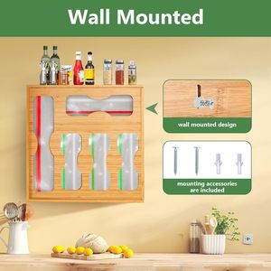 Bamboo Food Wrap <b>Storage</b> <b>Box</b> Wall Mounted Rectangle Solid Color Punch Free <b>Kitchen</b> Organizer - Product Image 1