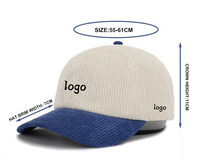 Nouveau 6 panneaux en velours côtelé éponge unisexe broderie personnalisée logo sportif en plein air papa chapeaux OEM mode deux tons plus chaud casquettes structurées