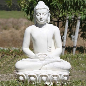 Statue de bouddha antique en marbre blanc, statue de bouddha, vraie pierre chariot - Product Image 3
