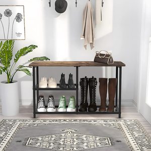 Suoernuo Living Room <strong>Rustic</strong> 3-Tier Sapateira Free Standing <strong>Shoe</strong> <strong>Racks</strong> Narrow <strong>Shoe</strong> <strong>Rack</strong> Storage Shelf <strong>Shoe</strong> <strong>Rack</strong> Bench - Product Image 4