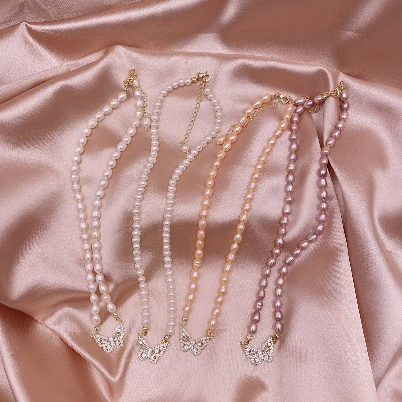 Zhiteng natural água doce arroz pérola borboleta colar personalização gargantilha 14k ouro moda jóias mulheres colares personalizados