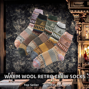 Wholesale Autumn Winter Thickened Warm <strong>Wool</strong> Striped Breathable Knitted Custom National Style Long Retro Women Crew <strong>Socks</strong> - Product Image 2