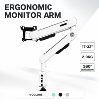 Support d'écran d'ordinateur à bras unique, fixation par pince de bureau, hauteur réglable, rotation complète à 360°, pour écrans LCD LED de 17 à 32 pouces