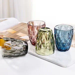 エンボス花装飾ガラスカップヴィンテージガラス製品飲用ガラスセットアイスコーヒーカップジュースドリンクウェア