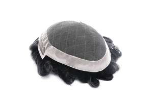 ฐานบางพิเศษสำหรับผู้ชายสไตล์แปดเหลี่ยมลูกไม้ผูกมือและฐาน PU ผมแท้แบบอินเดีย - Product Image 5