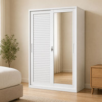Lemari Pakaian Baja 2 Pintu Custom dengan Cermin, Kabinet Penyimpanan Pakaian Kamar Tidur Modern, Lemari Geser Logam Berukir