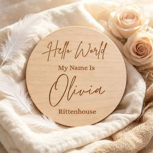 Custom Laser Engraved Baby Name Announcement <b>Sign</b> Hello World <b>Wooden</b> Newborn Photo Prop <b>Personalized</b> Durable Baby Factory Price - Product Image 1