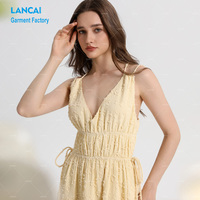 Nouveau personnalisé femmes robes décontracté été Spaghetti sangle femmes robe coton tissu Smocks point mode robes décontractées femmes