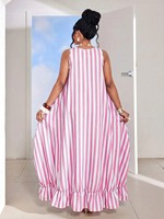 Robe longue ample rayée sans manches à col en V pour femme, avec ourlet à volants, fluide, pour l'été, la plage, décontractée, style maxi, 2027 S-3XL