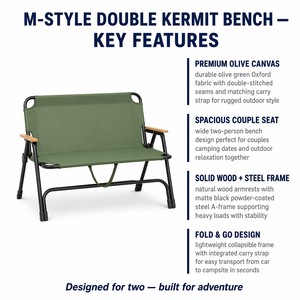 Chaise pliante double en forme de M Senyang pour le camping en plein air, loisirs, deux personnes, en fer, tissu Oxford 600D, personnalisable - Product Image 2
