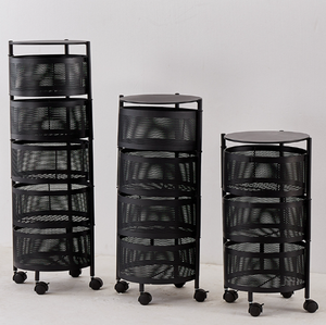 Multi Layer Rotatable <strong>Kitchen</strong> Storage <strong>Rack</strong> Movable Round Design for Home Floor Standing Fruit <strong>Vegetable</strong> Basket Storage - Product Image 1