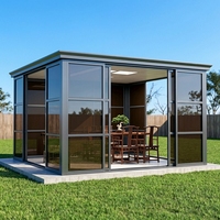 Ruang Santai Luar Ruangan Beratap Datar Aluminium dengan Kaca Berwarna Coklat Anti UV Tahan Angin dan Pintu Geser Tertutup untuk Taman atau Halaman