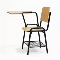 Chaise d'étudiant moderne en contreplaqué avec tablette d'écriture, cadre en acier et panier à livres sous la siège, idéale pour la salle de classe, l'étude et la lecture (vente en gros)