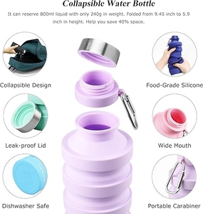 Botella de Agua Deportiva de Silicona Plegable Reutilizable de 800 ml con Diseño Portátil y Hebilla de Montañismo - Product Image 5