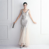 Nouvelle belle robe de soirée col en V profond à paillettes à la mode élégante robe de bal de luxe robes de soirée pour femmes