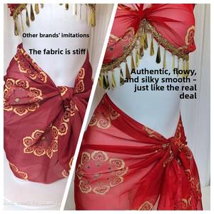 Ensemble de lingerie transparente exotique inspiré de Dunhuang, style danseuse, rouge et or, avec <span class=keywords><strong>bustier</strong></span> Hanfu, <span class=keywords><strong>voile</strong></span>, string, crop top et mini-jupe - Product Image 3