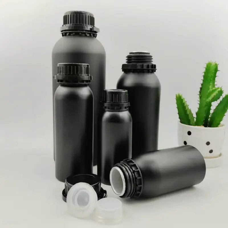 empty metal essential oil aluminum bottle for perfume 500ml matte black aluminum bottles with lid