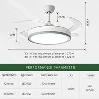 Ventilateur de plafond LED moderne à télécommande de 42 pouces avec lumière à intensité variable, IRC élevé 90, lustre décoratif pour la maison et le bureau