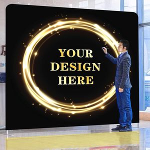 कस्टम तनाव कपड़े व्यापार आपके चित्र पाठ लोगो के साथ प्रदर्शन-पोर्टेबल फांसी शैली पृष्ठभूमि बैनर स्टैंड - Product Image 2