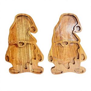 Plateau de service multifonctionnel en bambou en forme d'ours mignon fait à la main et écologique & Assiette en bois pour le petit-déjeuner des enfants, la collation, la vaisselle, 1 pièce - Product Image 1