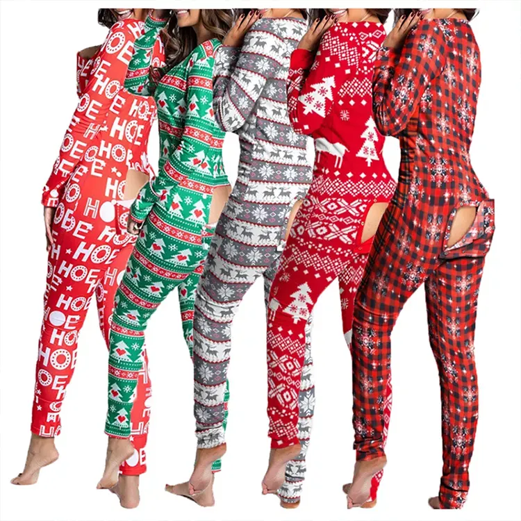 Длинные брюки Праздничная Рождественская одежда для сна Рождественская Пижама с задницей для женщин