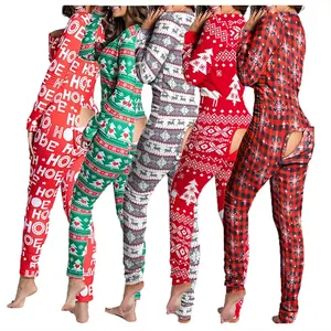 Pantalon long vêtements de nuit de Noël pyjama de Noël avec rabat de fesses pour les femmes