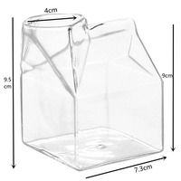 Bouteille de pot à lait réutilisable en verre transparent de 350ml Mini tasses carrées durables en forme de carton pour le jus de café ou le lait Boissons mignonnes