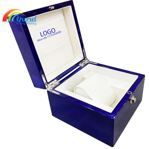 Factory Custom Luxury Blue <b>Watch</b> Box with White Leather Lining, High Gloss Wooden <b>Watch</b> Packaging <b>Case</b> for Brand <b>Watches</b> - Product Image 1