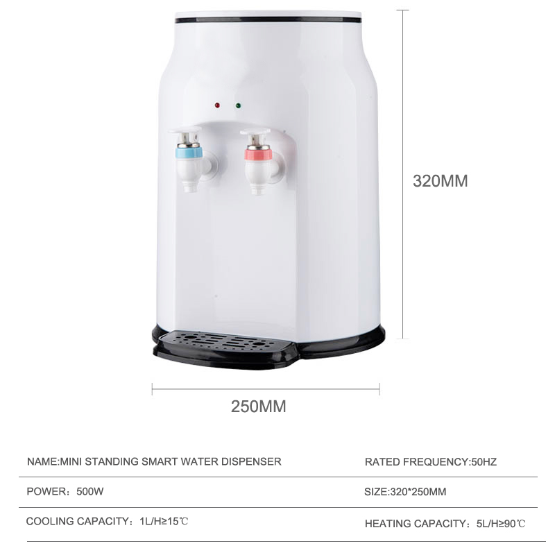 Elektrische warm- en koudwaterdispenser, 550 W, toplader, waterkoeler, mini- desktop-waterdispenser, elektrische waterdispenser, warm en koud waterdispenser, voor emmer water van 3,5-18,9 liter
