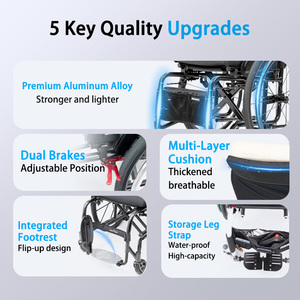 Fauteuil roulant pliant manuel léger en aluminium argenté avec dossier pour équipement de rééducation - Product Image 6