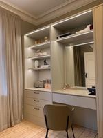 Table de maquillage intégrée moderne avec miroir LED, table de toilette personnalisée pour chambre à coucher, armoire de rangement, meubles de luxe