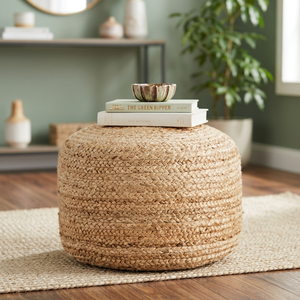 Pouf de sol en jute tressé pas cher, fait main, repose-pieds rond, coussin ottoman pour salon, décoration intérieure, fabriqué au Bangladesh - Product Image 1