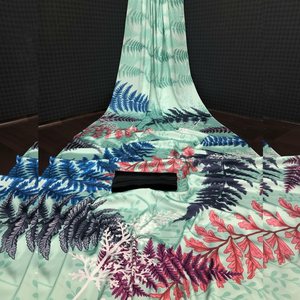 DESIGNER SOFT SILK 4D EFFET DIGITAL IMPRIMÉ SAREE AVEC BLOUSE INCOUSÉE VERT DE MER - Product Image 1