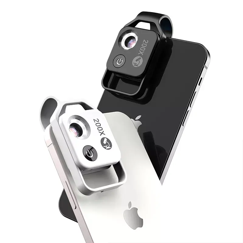 Lente microscópica universal 200x, lente macro com lanterna para smartphones
