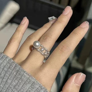 Support de bague en argent S925, accessoires de perles DIY, édition mode, bague plate 7-8 mm avec bijoux en argent 10484 - Product Image 3