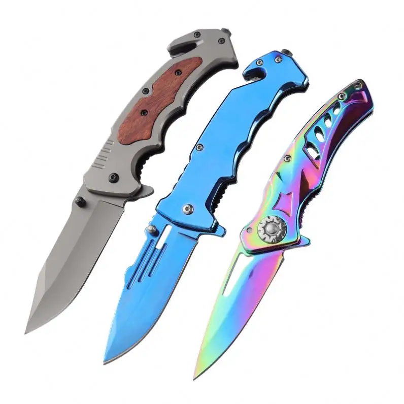 Colored Titanium Coating Stainless Steel Hunting Survival Outdoor Camping EDC Self Defense Pocket Folding Knife Tools