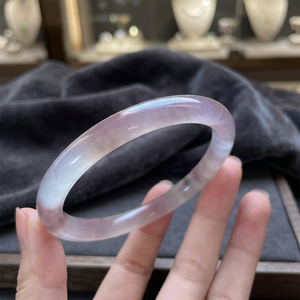 Handmade Collection High Grade Natural Lavender Icy Jadeite <b>Engraved</b> Carved Oval Bracelet Light Feng Shui Style Gemstone <b>Bangle</b> - Product Image 3