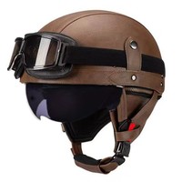 Casque Demi-Face Rétro Vintage en ABS pour Trottinette Électrique, Unisexe, Toutes Saisons, avec Lunettes de Conduite Fumées Carrées, Homologué DOT, à Libération Rapide