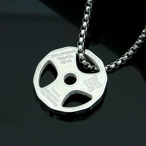 Collier sportif en acier inoxydable plaqué or 18 carats, pendentif haltère inaltérable, chaînes fines, pour hommes et femmes - Product Image 2