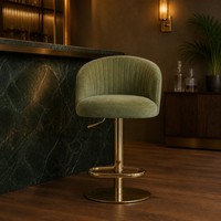 Tabouret de bar pivotant réglable en velours vert avec dossier cannelé et base en métal doré pour la maison, la cuisine, la salle à manger et le salon