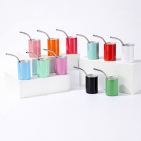 Gobelet isotherme portable en acier inoxydable de 3 oz, coloré, à corps droit, avec paille métallique, pour sublimation