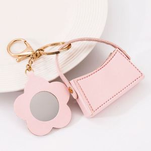 Portable Flower <b>Small</b> <b>Mirror</b> <b>Small</b> Curved Bag Key Chain Colorful Leather Creative Gift Pendant Key Chain - Product Image 1