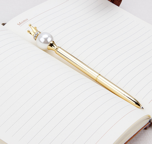 Luxury Personalised Bling Wedding Gift Ballpoint With Custom Logo Pearl Crown <b>Top</b> Metal Ball Pen - Product Image 5