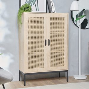 Combohome Rattan <strong>Sideboard</strong> - Tall Storage Cabinet for Living Room &amp; Hallway - <strong>Wicker</strong> 2 Door Cupboard - Product Image 5