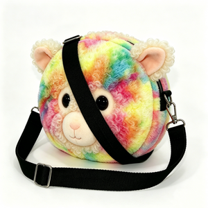 Bolso bandolera de peluche de mono arcoíris personalizado, bolso bandolera de peluche con cara de mono colorida, bolso bandolera redondo de peluche de mono suave. - Product Image 3