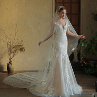 Accessoires de mariage simples et longs voile perle papillon robe de mariée principale premium fait à la main fleur voile de mariée avec un train